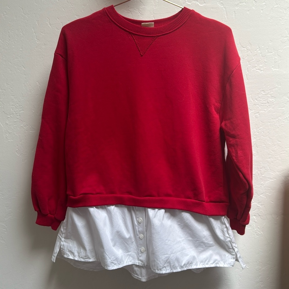 Zara kids red sweatshirt with White blouse NWOT 10